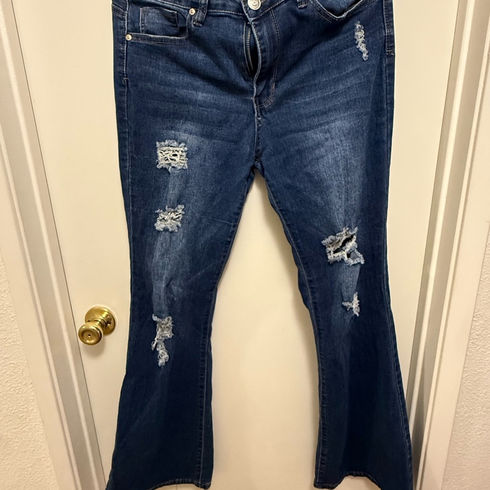 Almost Famous Dark Blue Distressed Flare Jeans